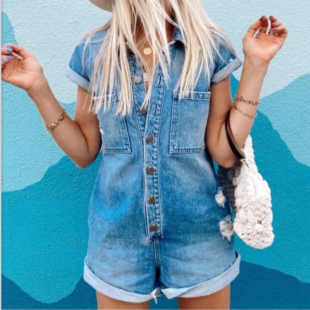 Denim Romper - Show Me Your Mumu / Larfe